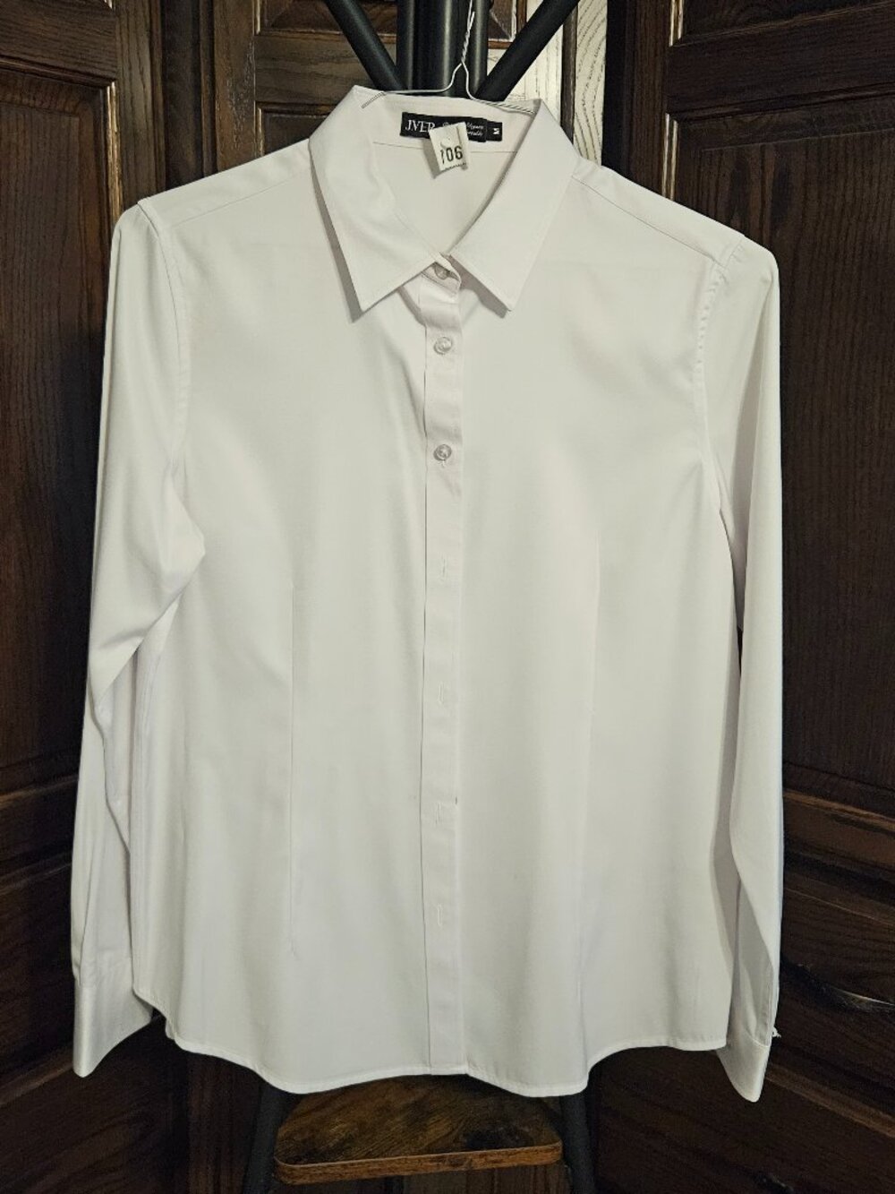 JVER Women’s White Button Down Dress Shirt Long Sleeve Size M